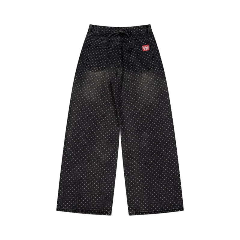 Damen High‑Waist Weite Denim‑Culotte mit Allover‑Punktmuster Nord Taschen