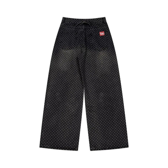 Damen High‑Waist Weite Denim‑Culotte mit Allover‑Punktmuster Nord Taschen