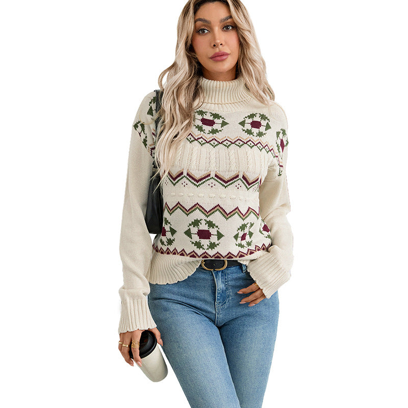 Damen Rollkragenpullover mit Norweger‑Jacquard & Zopfmuster Nord Taschen