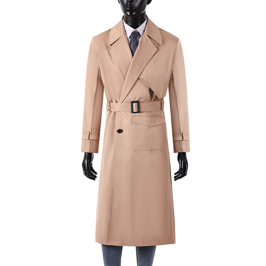 Herren Langmantel im Trenchcoat-Stil mit Sturmklappe, asymmetrischen Taschen und klassischem Revers Nord Taschen