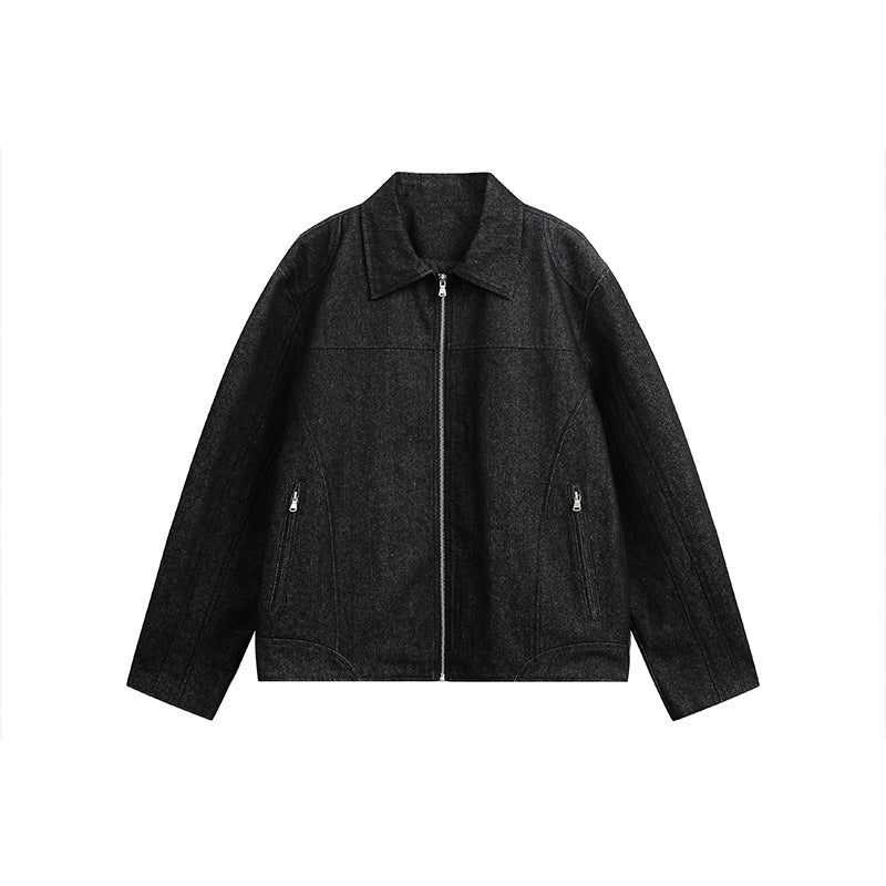 Herren Boxy-Überjacke mit Vintage-Denim-Optik, durchgehendem Metallreißverschluss und seitlichen Zipper-Taschen Nord Taschen