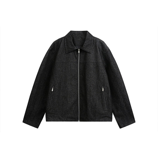 Herren Boxy-Überjacke mit Vintage-Denim-Optik, durchgehendem Metallreißverschluss und seitlichen Zipper-Taschen Nord Taschen