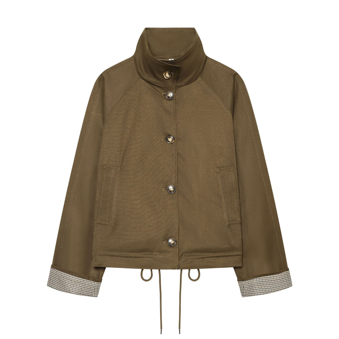 Damen Cropped Field‑Jacke im Utility‑Look mit hohem Stehkragen und Kordelzug Nord Taschen