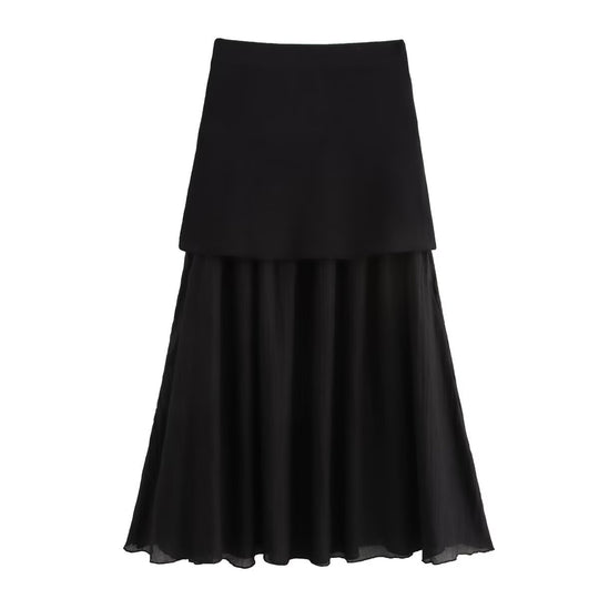 Damen Zweilagiger Chiffon-Maxirock mit glattem Hüftbesatz und A‑Linien‑Fall Nord Taschen