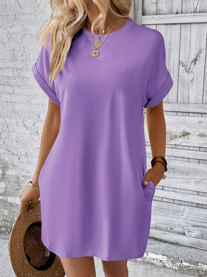 Damen Lockeres T-Shirt-Kleid mit praktischen Taschen und lässigem Design