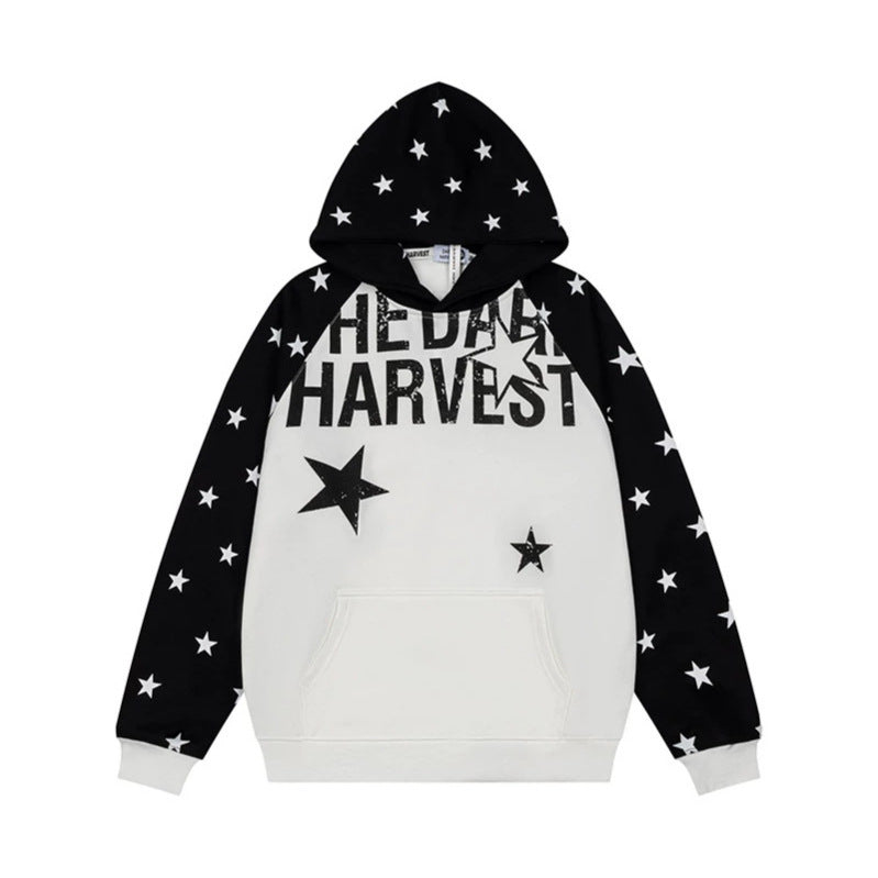 Damen Kapuzenpullover im Raglanstyle mit Sternen‑Allover, Kängurutasche und Vintage‑Print Nord Taschen