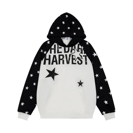 Damen Kapuzenpullover im Raglanstyle mit Sternen‑Allover, Kängurutasche und Vintage‑Print Nord Taschen