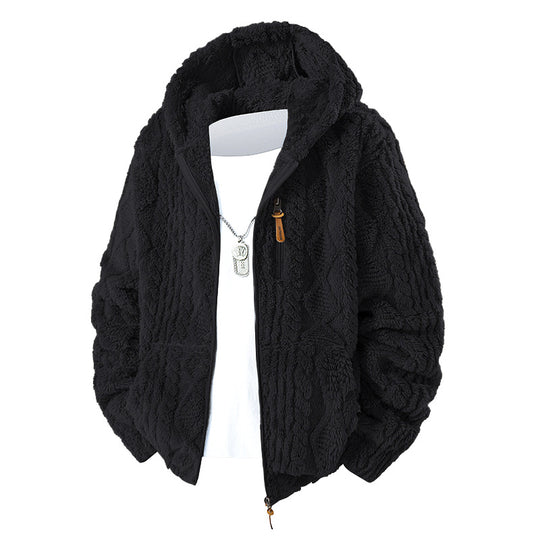 Herren Kuschelige Teddy-Fleece Kapuzenjacke mit durchgehendem Reißverschluss und Brusttasche Nord Taschen