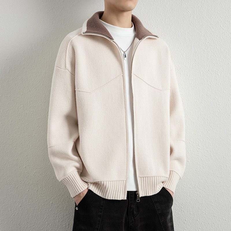 Herren Strick-Zipjacke mit Kontrastkragen und Rippbündchen Nord Taschen