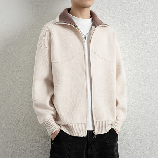 Herren Strick-Zipjacke mit Kontrastkragen und Rippbündchen Nord Taschen