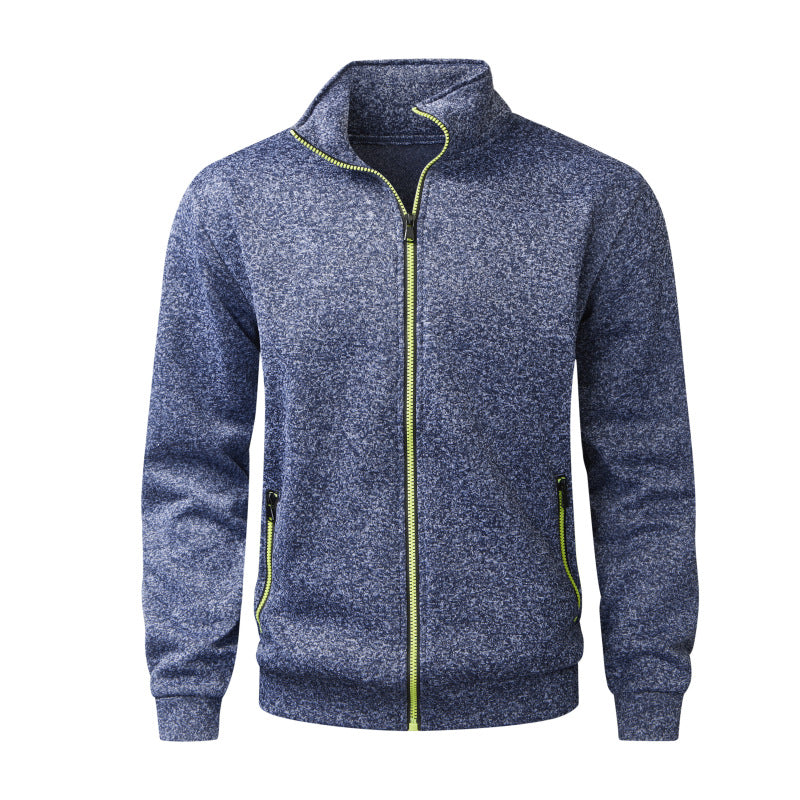 Herren Fleece-Strickjacke mit durchgehendem Reißverschluss, Stehkragen & Neon-Kontrastdetails Nord Taschen