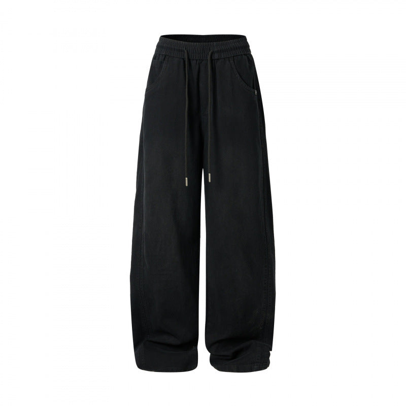 Damen weite High-Waist-Hose mit Elastikbund, Kordelzug und aufgesetzten Taschen Nord Taschen