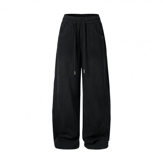 Damen weite High-Waist-Hose mit Elastikbund, Kordelzug und aufgesetzten Taschen Nord Taschen