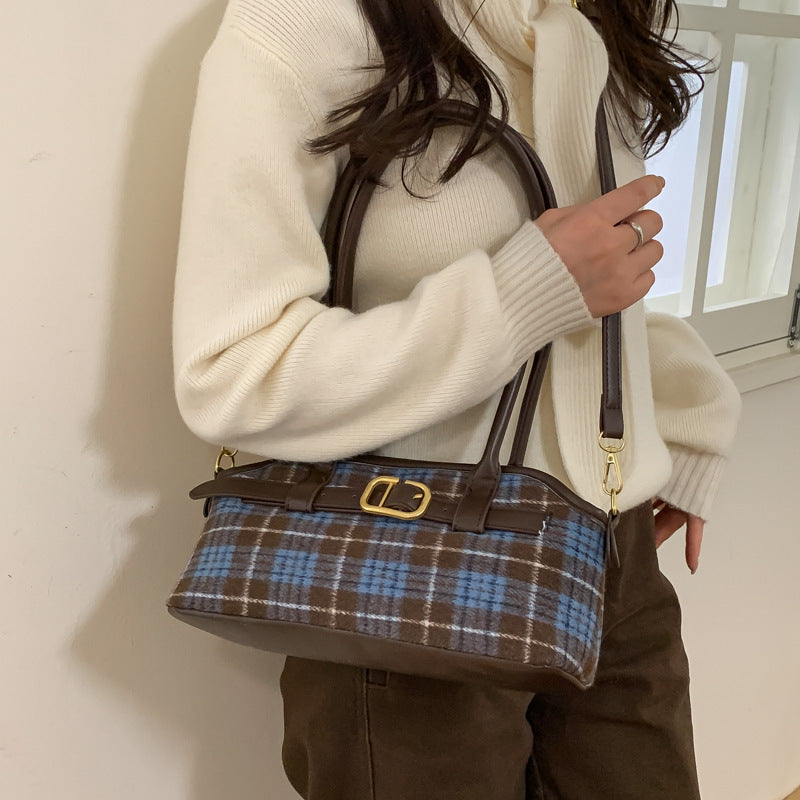 Damen modische Handtasche mit kariertem Material und elegantem Gürtel Nord Taschen