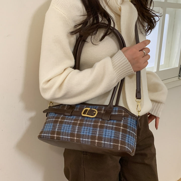 Damen modische Handtasche mit kariertem Material und elegantem Gürtel Nord Taschen
