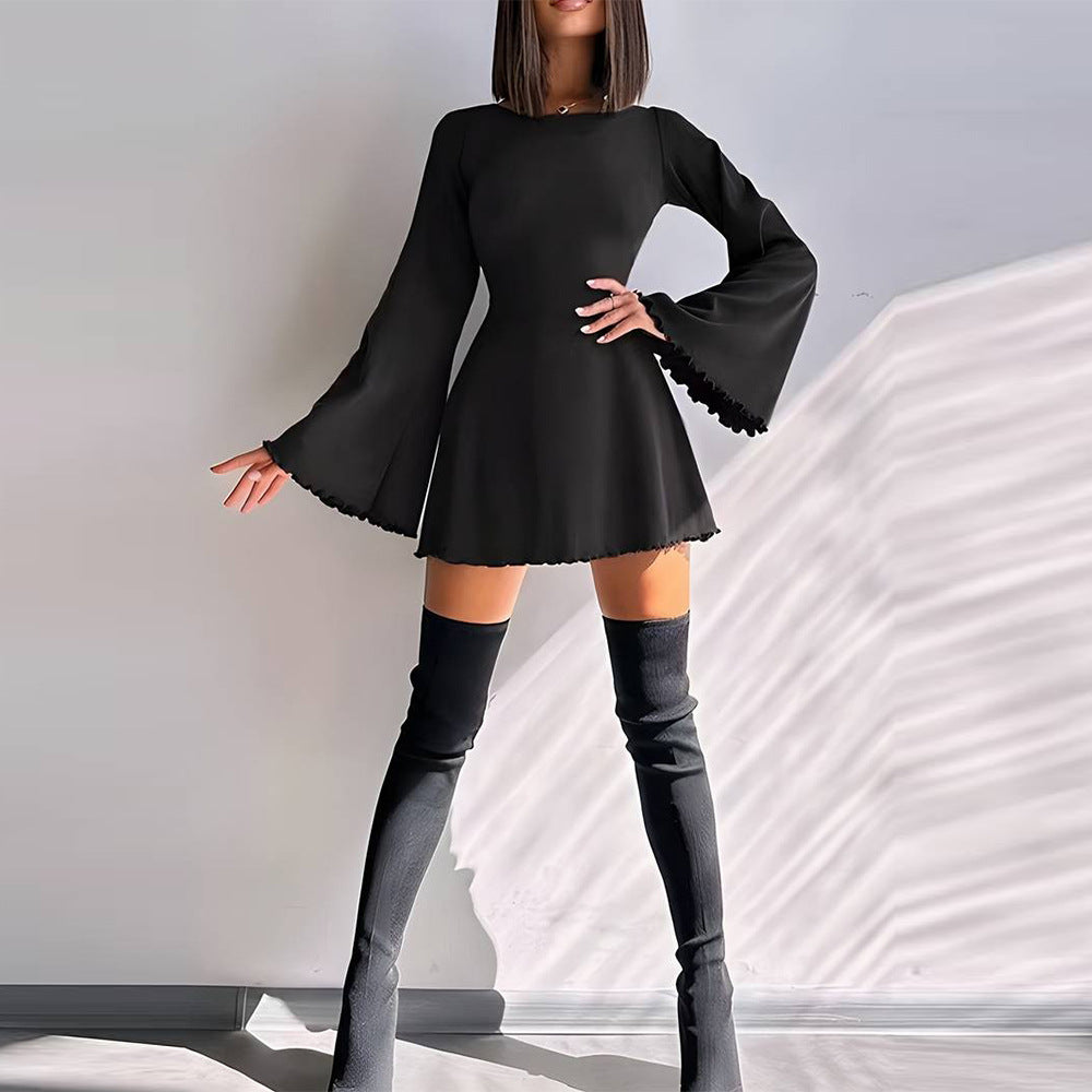 Damen A-Linien Minikleid mit ausgestellten Trompetenärmeln und taillierter Silhouette Nord Taschen