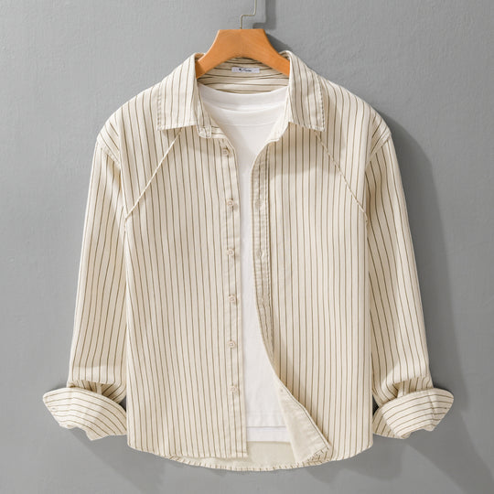 Herren Leichtes Streifen‑Overshirt mit Kentkragen und Raglanärmeln Nord Taschen