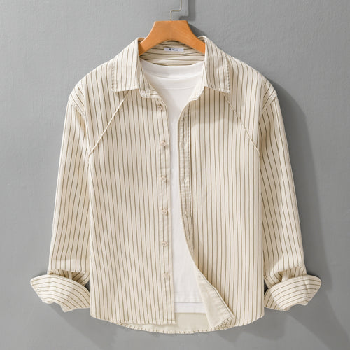 Herren Leichtes Streifen‑Overshirt mit Kentkragen und Raglanärmeln Nord Taschen