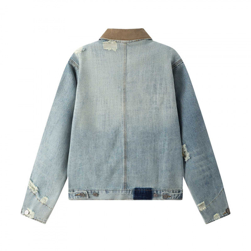 Unisex Boxy-Denimjacke im Worker‑Look mit Cordkragen, Used‑Effekt und großen Brusttaschen Nord Taschen