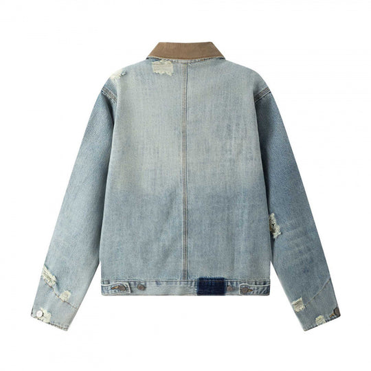 Unisex Boxy-Denimjacke im Worker‑Look mit Cordkragen, Used‑Effekt und großen Brusttaschen Nord Taschen