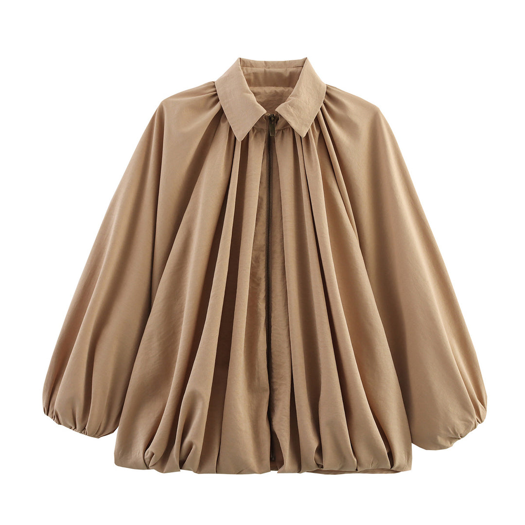 Damen Weite geraffte Blusenjacke mit Reißverschluss und Ballonärmeln Nord Taschen