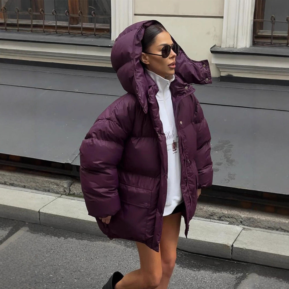 Damen Oversize Steppjacke mit Kapuze und wattierter Thermofütterung Nord Taschen