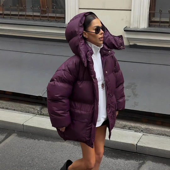 Damen Oversize Steppjacke mit Kapuze und wattierter Thermofütterung Nord Taschen
