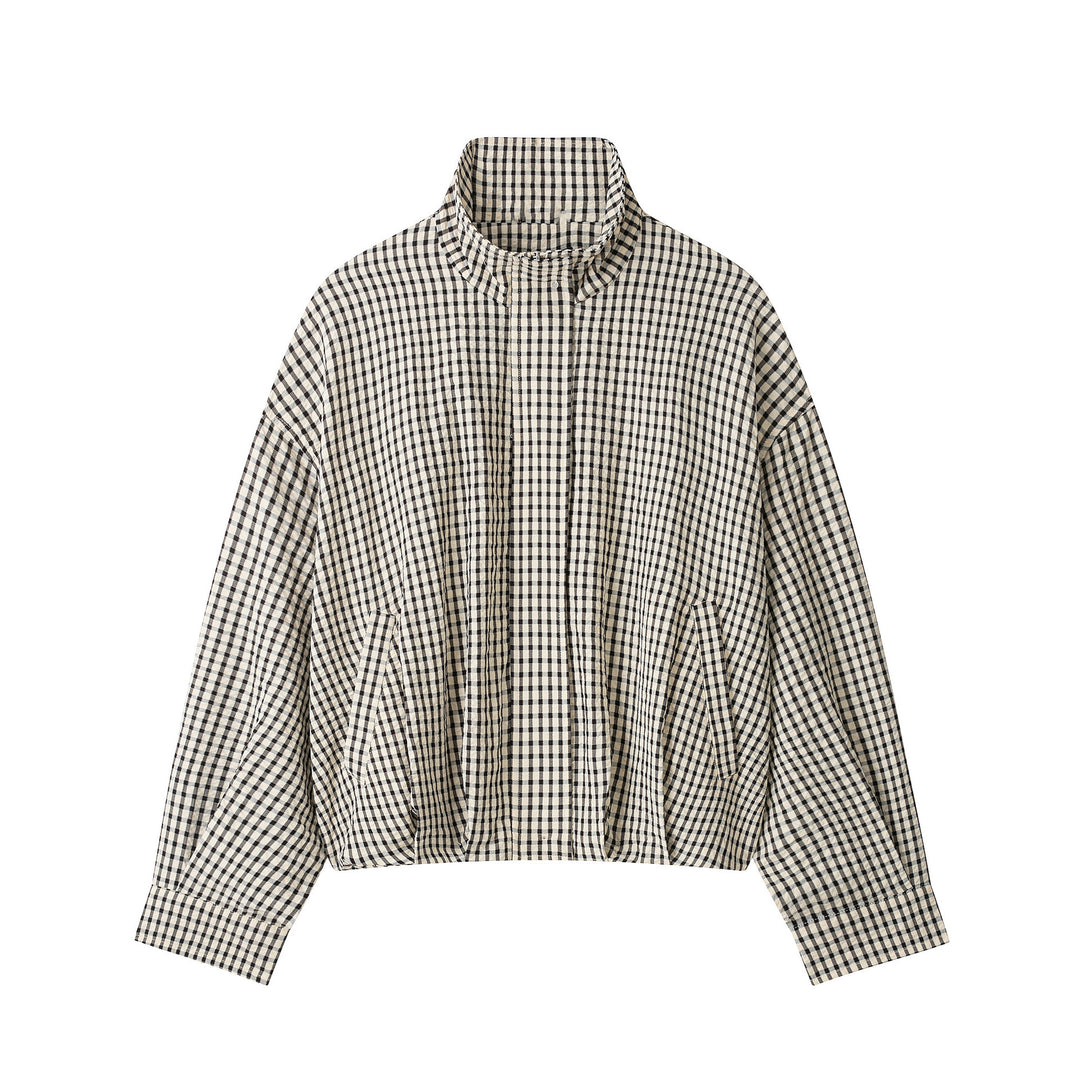 Damen Karo-Overshirt mit Stehkragen und kastiger Cropped-Silhouette Nord Taschen