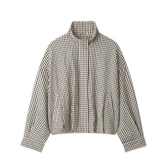 Damen Karo-Overshirt mit Stehkragen und kastiger Cropped-Silhouette Nord Taschen