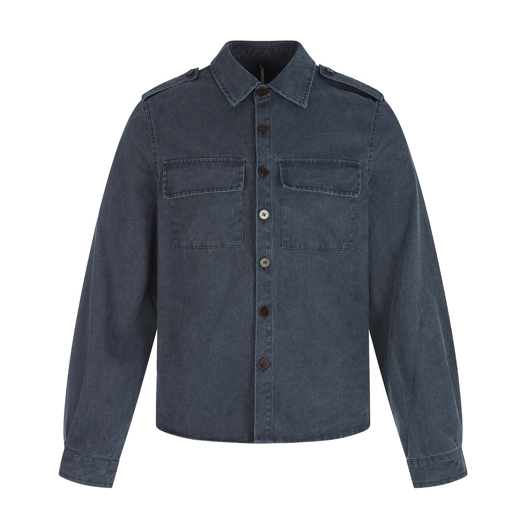 Herren Hemdjacke aus gewaschenem Denim mit Pattentaschen und Schulterklappen Nord Taschen