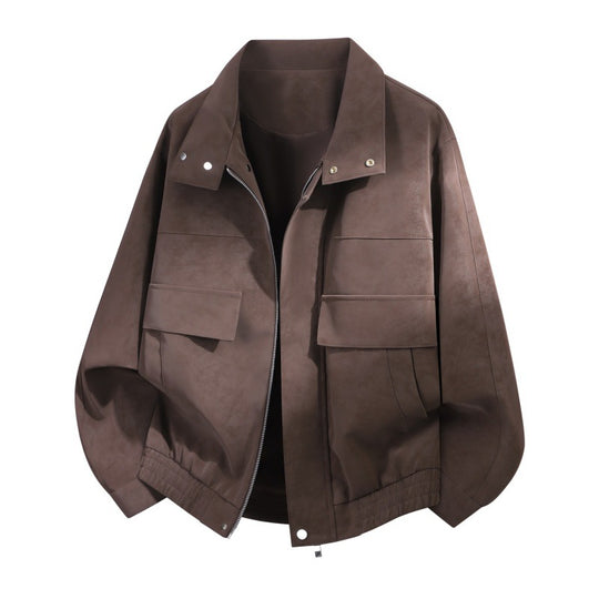 Herren Oversize Field-Bomberjacke im Velours-Look mit Frontklappen, verdecktem Zwei-Wege-Reißverschluss & verstärktem Stehkragen Nord Taschen