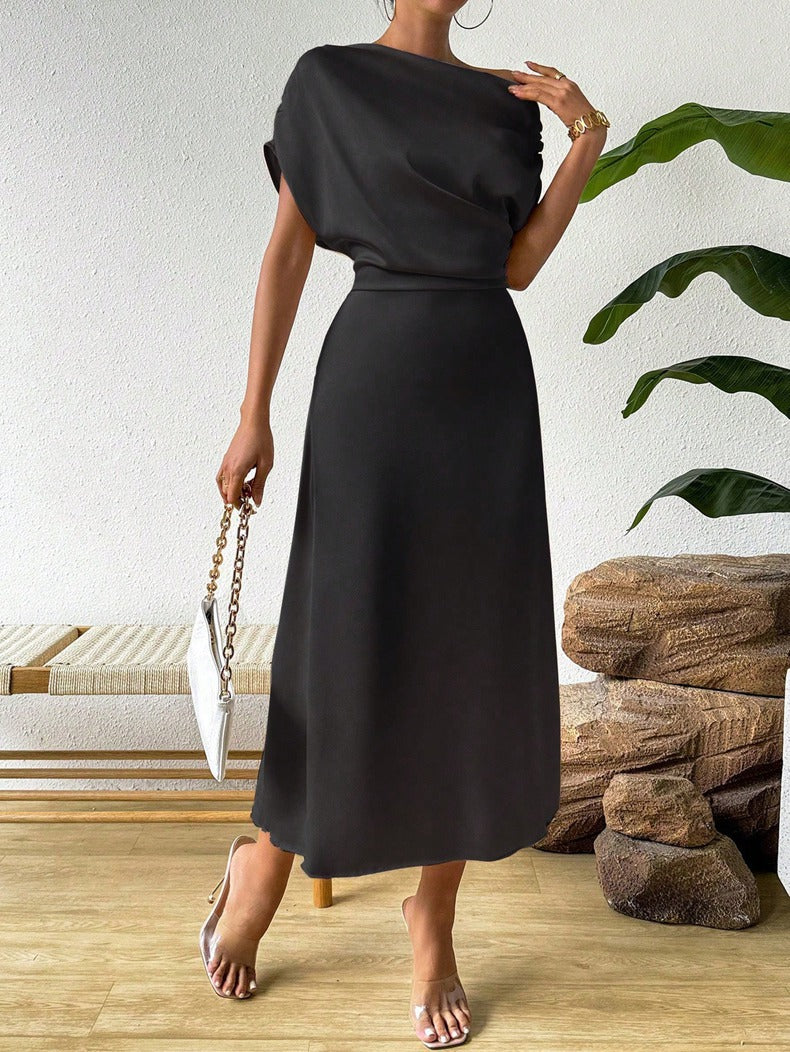 Damen Elegantes Wickelkleid mit asymmetrischem Oberteil und fließendem Schnitt