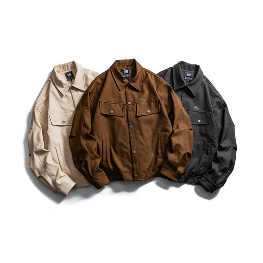Herren Kurz geschnittener Canvas‑Trucker mit Veloursoptik, Pattentaschen und Druckknopfleiste Nord Taschen