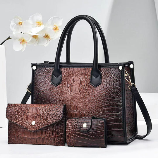 Damen elegante Handtasche im exquisiten Krokodil-Look mit passendem Zubehör Nord Taschen