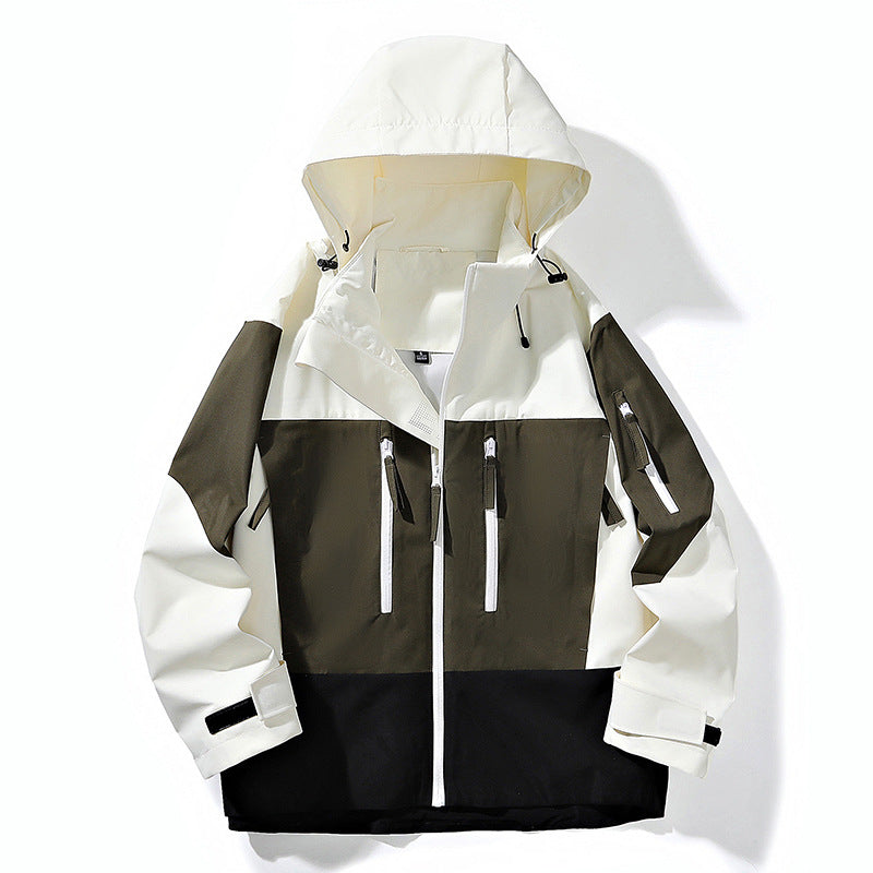 Herren Wasserabweisende Colorblock-Outdoorjacke mit Kapuze, Mehrfach-Reißverschlusstaschen und verstellbaren Bündchen Nord Taschen