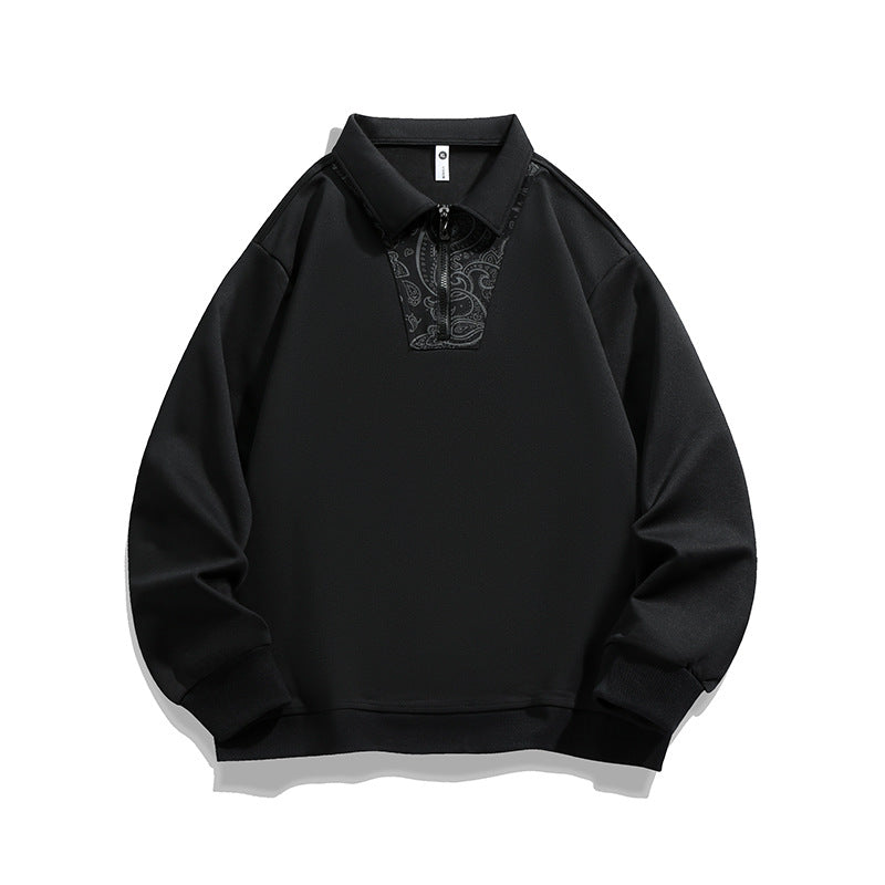 Herren Lockeres Sweatshirt mit Polokragen, halbem Reißverschluss und Paisley-Besatz Nord Taschen