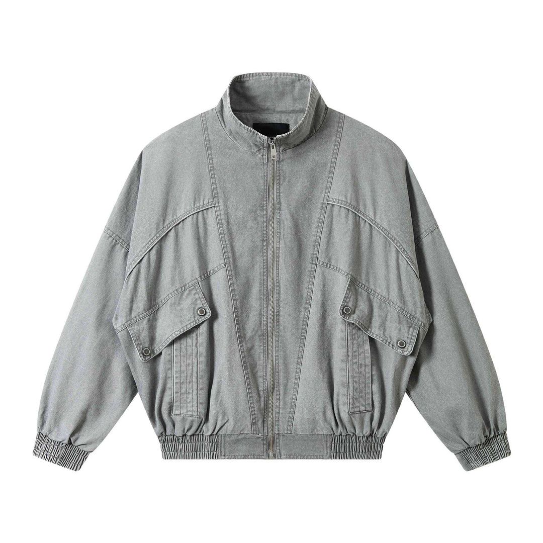 Unisex Kurz geschnittene gewaschene Canvas-Utility-Jacke mit hohem Stehkragen Nord Taschen