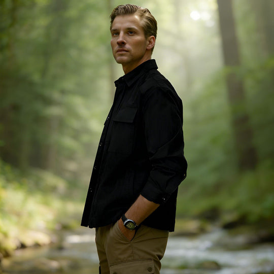 Herren Leichtes Field-Overshirt mit aufgesetzten Brusttaschen und Hemdkragen Nord Taschen