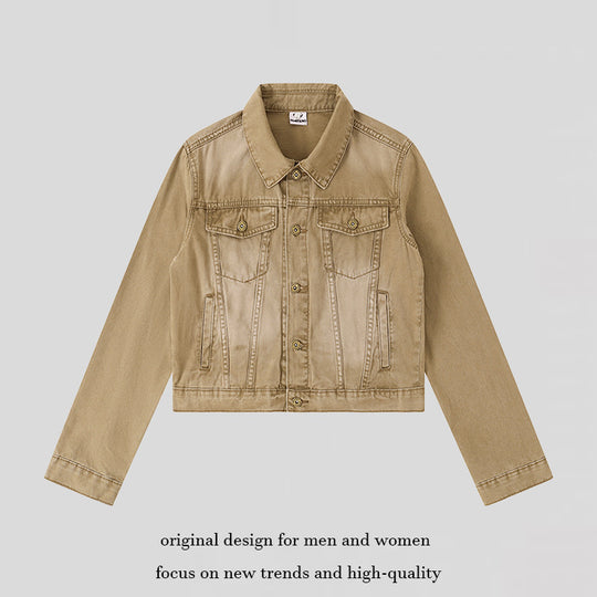 Damen Kurze Jeansjacke im Vintage-Stil mit Knopfleiste, Brusttaschen und figurnahem Schnitt Nord Taschen