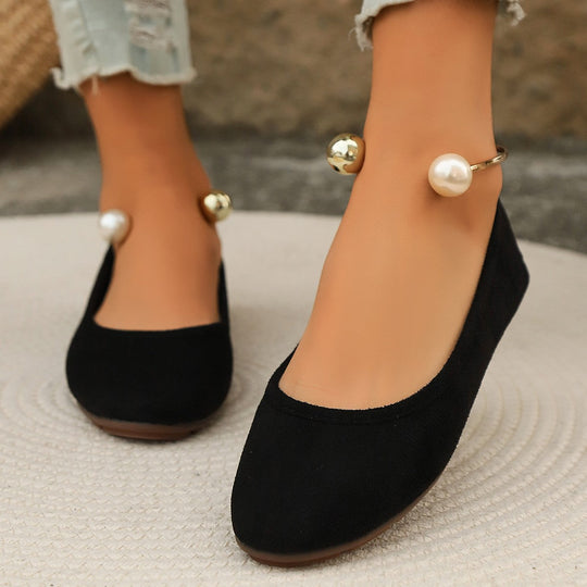 Damen Elegante Ballerinas mit kunstvollem Perlenschmuck und rutschfester Sohle Nord Taschen