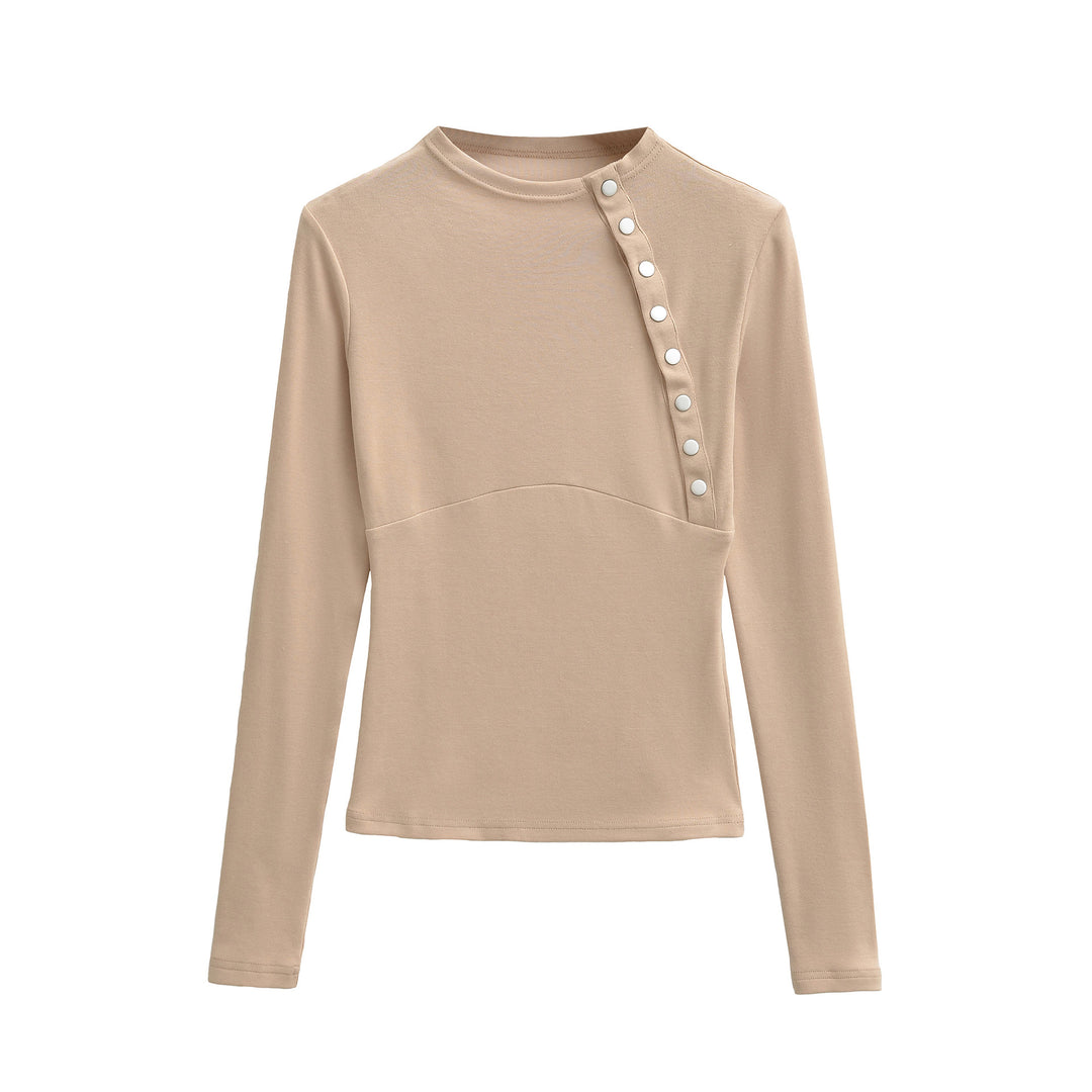 Damen Figurnahes Longsleeve mit asymmetrischer Druckknopfleiste Nord Taschen