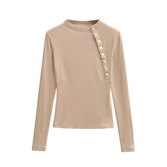 Damen Figurnahes Longsleeve mit asymmetrischer Druckknopfleiste Nord Taschen