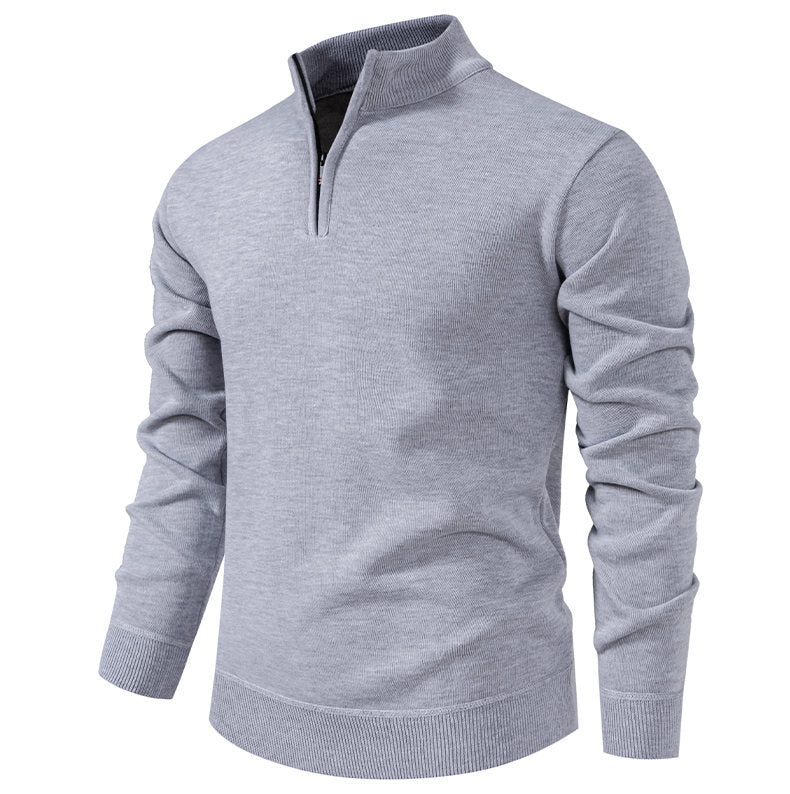Herren feiner Strickpullover mit kurzem Reißverschluss und hohem Kragen