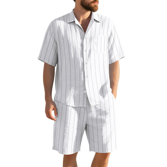 Herren Kurzarm-Pyjama-Set mit dezentem Streifenmuster und praktischer Brusttasche Nord Taschen