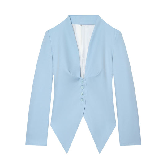 Damen taillierter Blazer mit spitzem Schößchen und tiefem V-Ausschnitt Nord Taschen