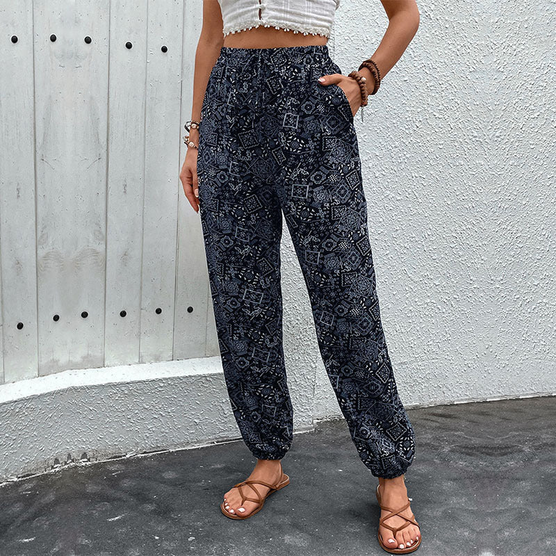 Damen Lockere Haremshose mit elastischem Bund und seitlichen Taschen