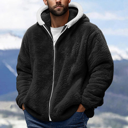 Herren Kuschelige Teddy-Fleece-Kapuzenjacke mit Reißverschluss und Oversize-Passform Nord Taschen