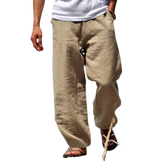 Herren Luftige Strandhose im Baggy-Schnitt aus Leinenmix mit Tunnelzug Nord Taschen