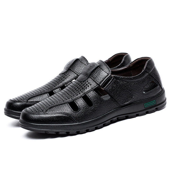 Herren Atmungsaktive Leder Sandalen mit Klettverschluss