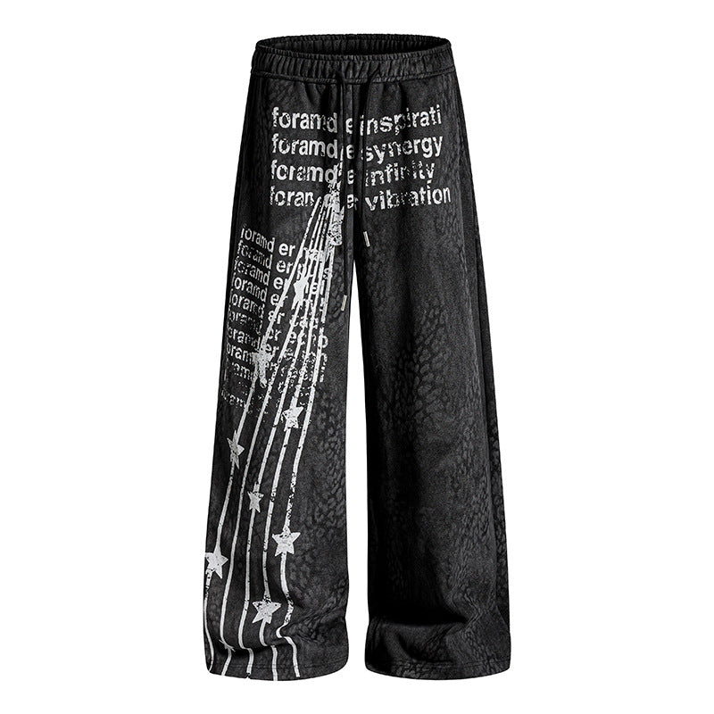 Damen Weite Palazzo-Joggpants mit Tunnelzugbund, Statement-Print und Vintage-Waschung Nord Taschen